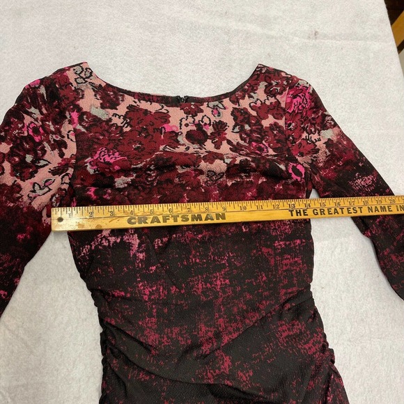 Tracy Reese Anthropologie Womens Maroon Floral Back Slit Ruched Sheath Dress 2 - Picture 5 of 5